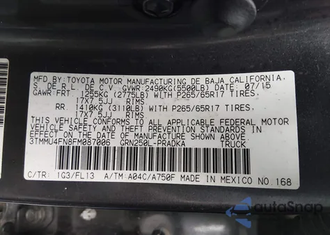 2015 Toyota Tacoma Base V6 from USA, damaged, VIN 3TMMU4FN8FM087006